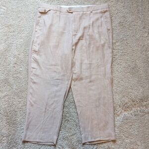 Stacy Adams Linen Pants Mens 44x32Tan Straight Leg Dress Slacks